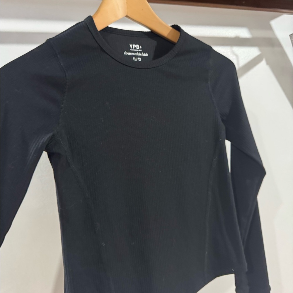 Abercrombie Kids YPB Ribbed Black Longsleeve Crewneck Tee with thumb holes